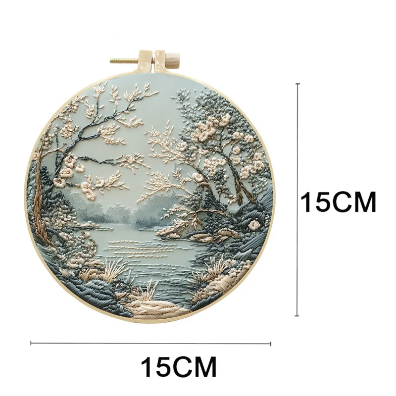 مجموعة أدوات تطريز الزهور DIY مع أدوات خيوط ملونة من القماش بنمط المناظر الطبيعية بدون طوق للخياطة الفنية والحرف اليدوية لديكور المنزل #3