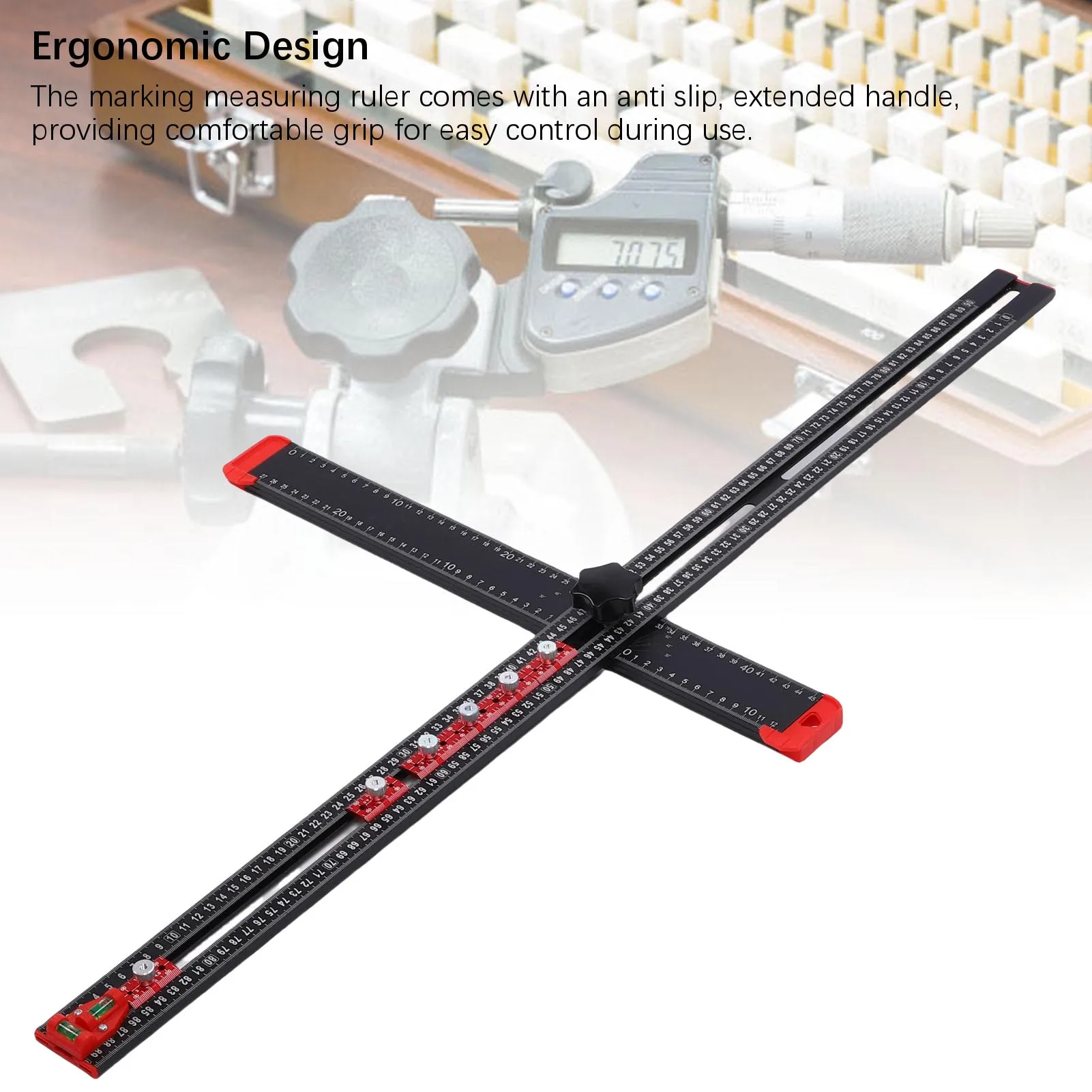 Drilling Positioning Ruler 90cm Adjustable T Square Multi Angle Marking Measuring Ruler with 2 Bubble Levels 6 Sliders