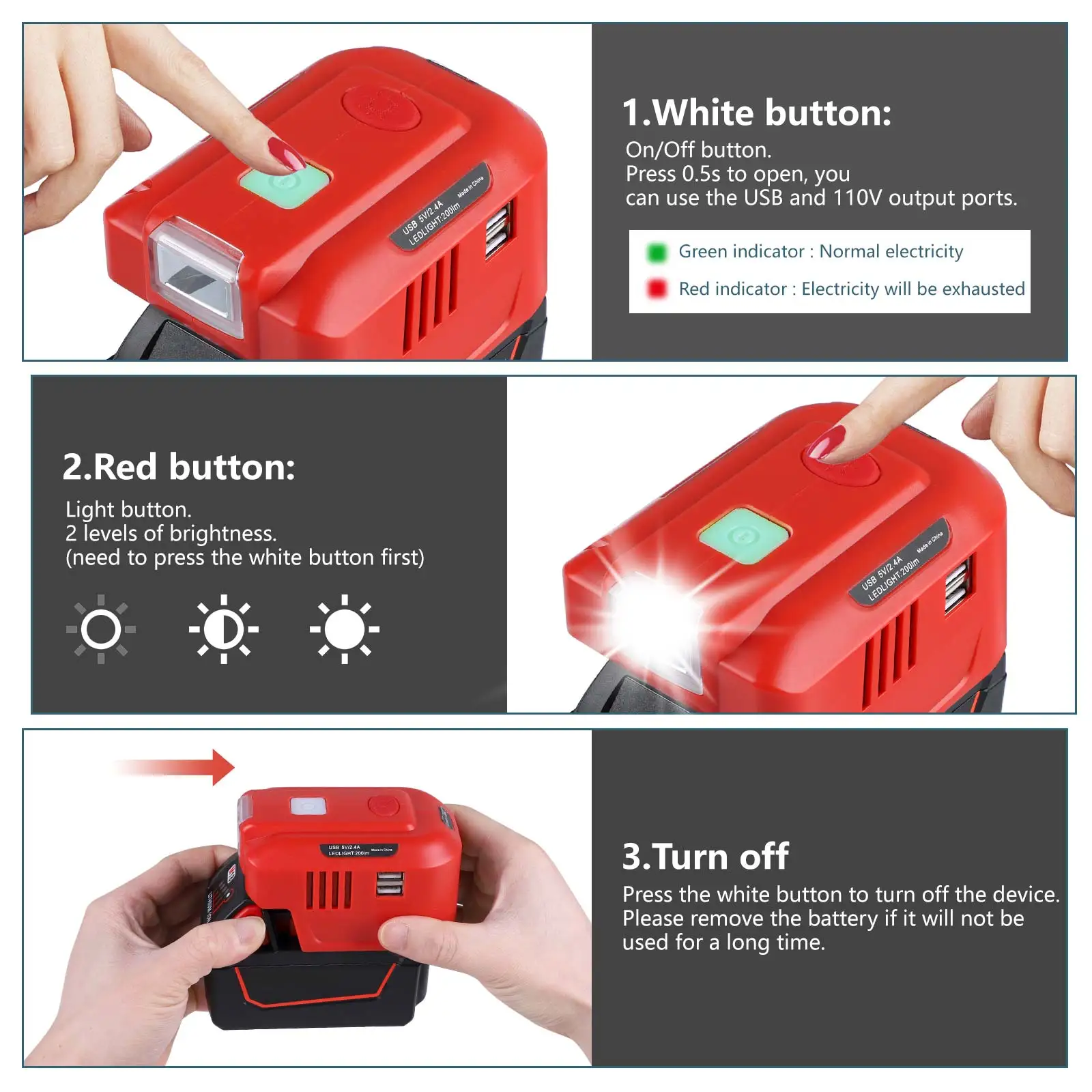 Imagem -03 - Power Inverter Generator para Milwaukee Fonte de Energia Portátil ac e Usb Outlet M18 Bateria dc 18v a ac 110120v 150w