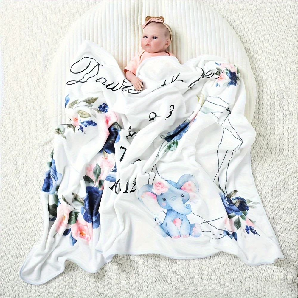 VIKAMA Manta para fotos de bebé gemelo con estampado de elefante de dibujos animados, telón de fondo fotográfico conmemorativo de luna llena para recién nacido, marco del calendario de crecimiento