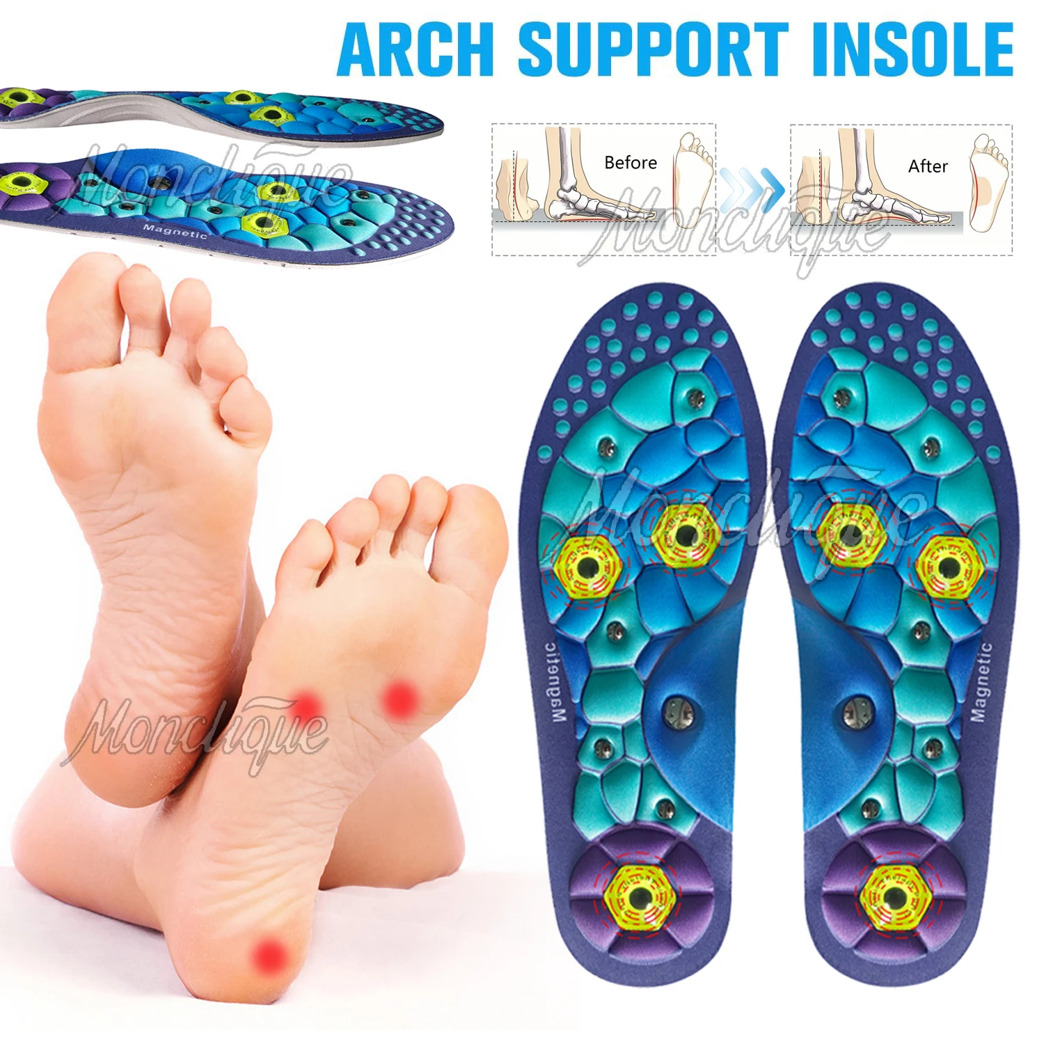 

Магнитные массажные стельки для ног унисекс, акупунктурные массажные стельки для стоп, ортопедические стельки с поддержкой свода стопы, комфортные стельки для обуви, оздоровительные вкладыши
