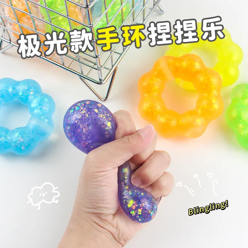 스트레스 방지 장난감 크리스탈 화환 팔찌, 도넛 스퀴즈 피젯 장난감, Tpr 스트레스 해소, 어린이 및 성인용 선물, 컬러 랜덤 J208, 2 개