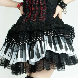 Ruibbit Gothic Harajuku Hot Girl Cake Black White Piano Keyboard Rock Sweet Soft Girl Punk Japanese Lace Plaid Mini Short Skirts