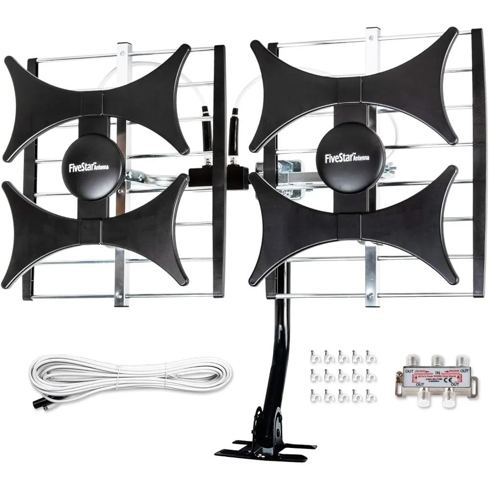 

Multi-Directional 4V HDTV Antenna 200 Mile Range UHF VHF Indoor Outdoor Attic 4K 1080P FM Radio for 4 TVs with Mounting