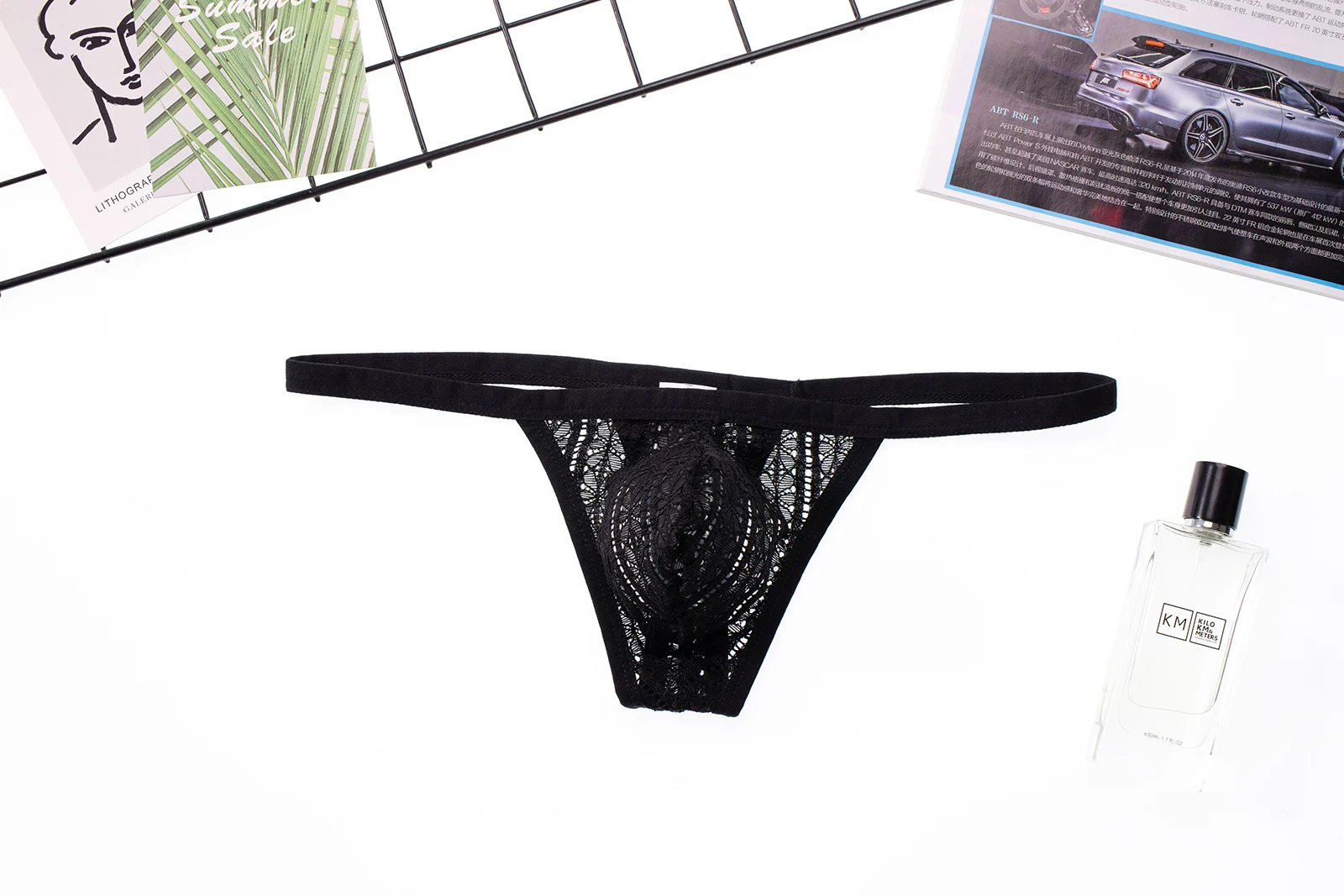 CLEVER-MENMODE Men Mini G String Thong Underwear Sexy Penis Pouch Lace Mesh Panites Underpants See Through tanga hombre