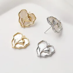 2CPS Dainty Shell Heart Ear Studs Rose Flowers Charms for Jewelry Findings Components DIY Brass 14k Gold Plated 15*19mm