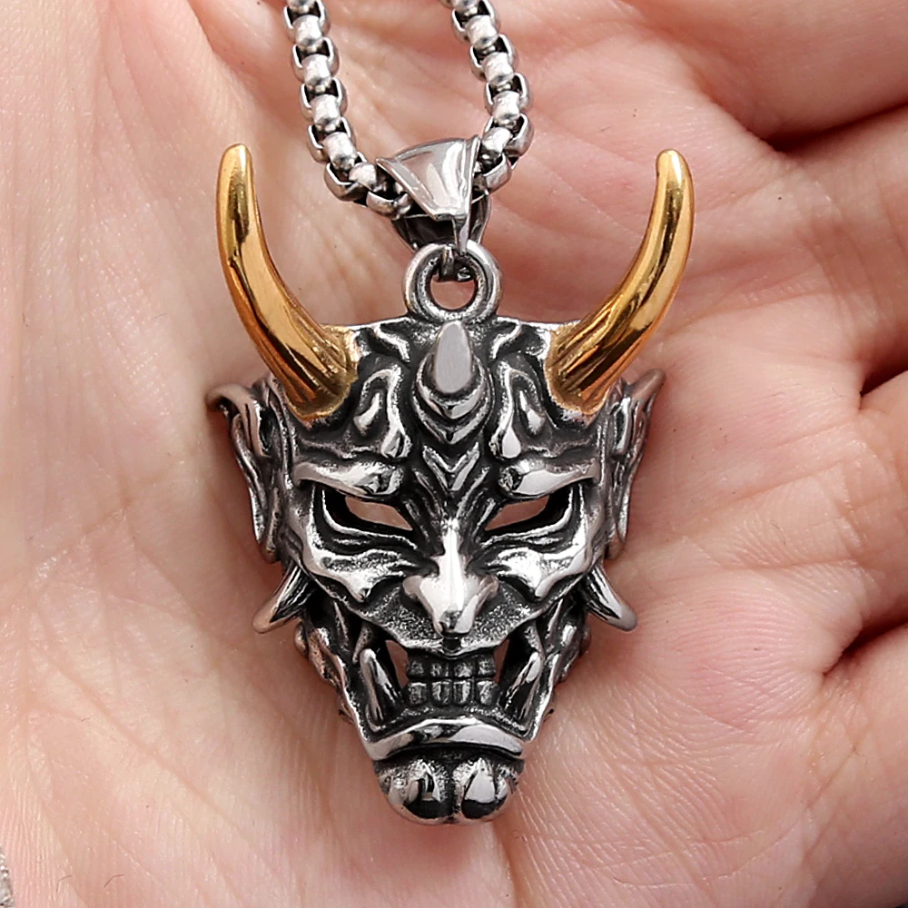 Gothic Retro Stainless Steel Ghost Mask Pendant Necklace For Men Boys Punk Fashion Skull Necklaces Jewelry Horror Halloween Gift