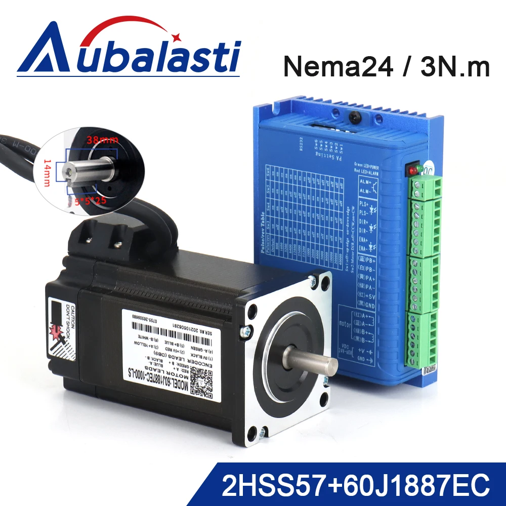 JMC 2Phase Nema24 3N.m Hybrid Closed Loop Stepper Servo Motor Driver Kits 2000rpm 5A Shaft Dia.8mm 2HSS57 + 60J1887EC for CNC