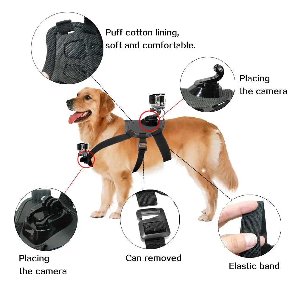 Correa ajustable para Gopro hero11, 10, 9, 8, 7, arnés para perro, cinturón de pecho, soporte de montaje para cámara deportiva, correa de hombro para perro