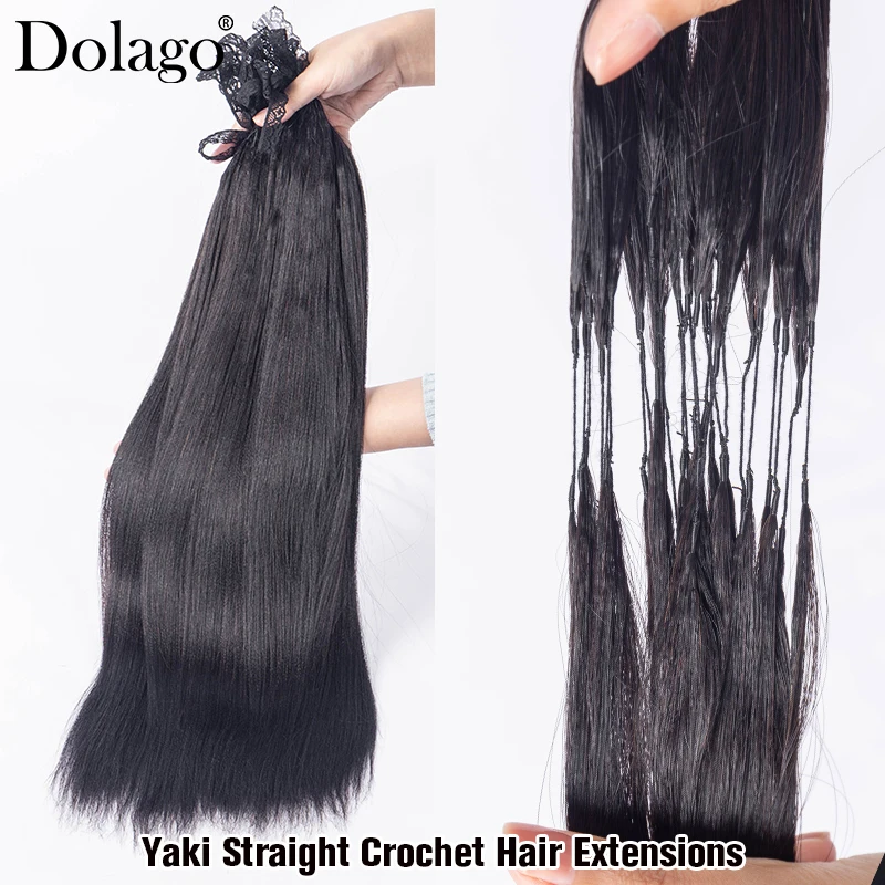 Crochet Hair Extensions Human Hair Light Yaki Straight Crochet Knotless Invisible Feather With String In The Middle PreSeparated