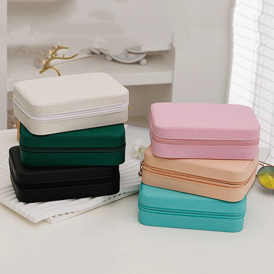 1 قطعة صندوق تخزين المجوهرات المحمولة المنزل السفر أقراط قلادة خاتم صندوق صغير الطبقات عرض المجوهرات #4