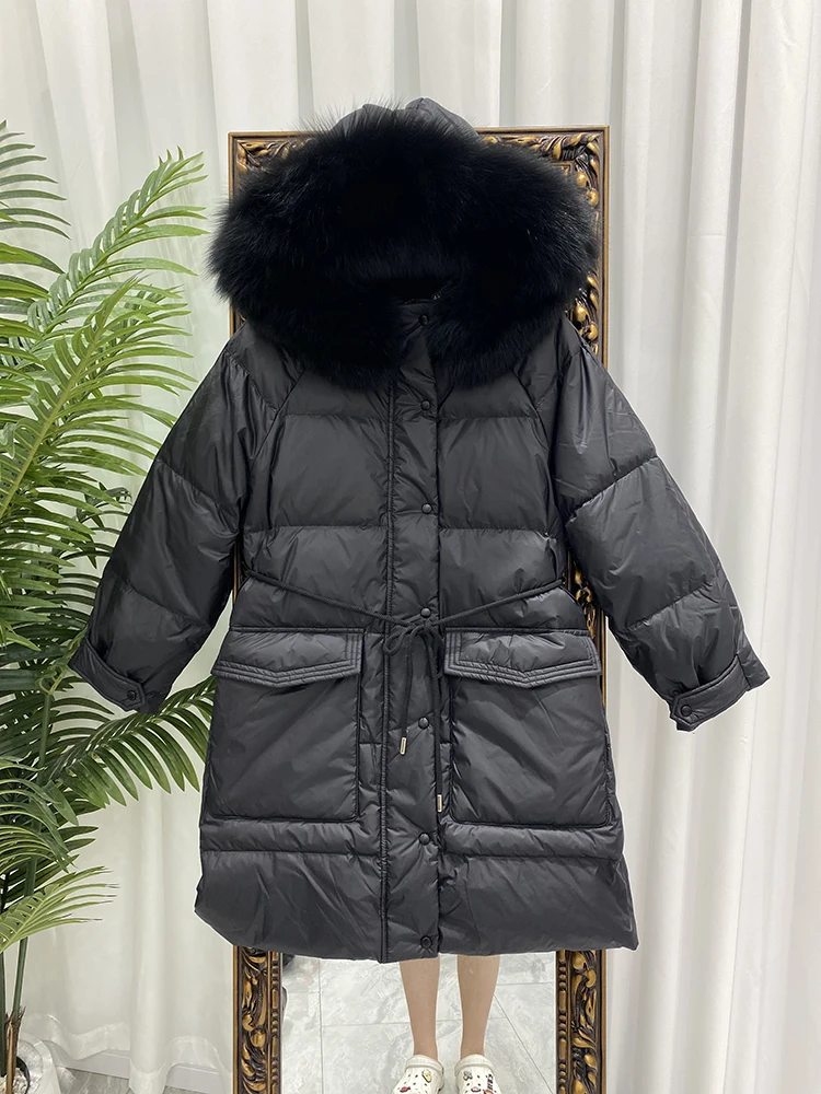 Large Natural Fox Fox Fur Hooded Down Jacket 2023 Korean Loose Winter Women 90% Duck Down Coat Winter Puffer Parka