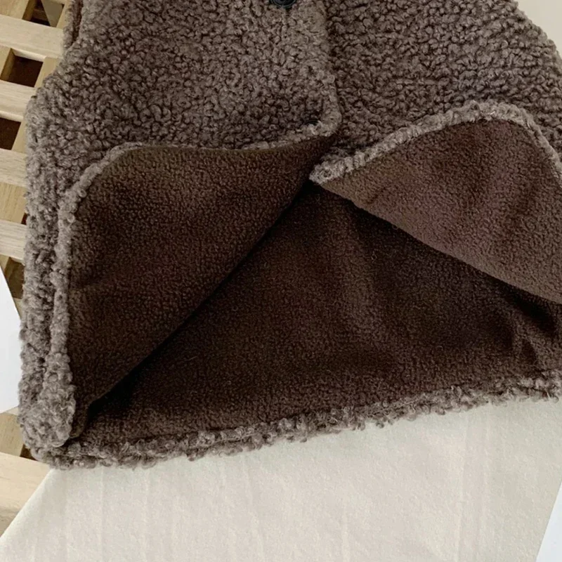 Jesienno-zimowa kamizelka z wełny jagnięcej dla niemowląt, dziewczęca i chłopięca, pluszowa kamizelka zapinana na jeden guzik, dekolt w serek, ciepła, modna kurtka dla dzieci.