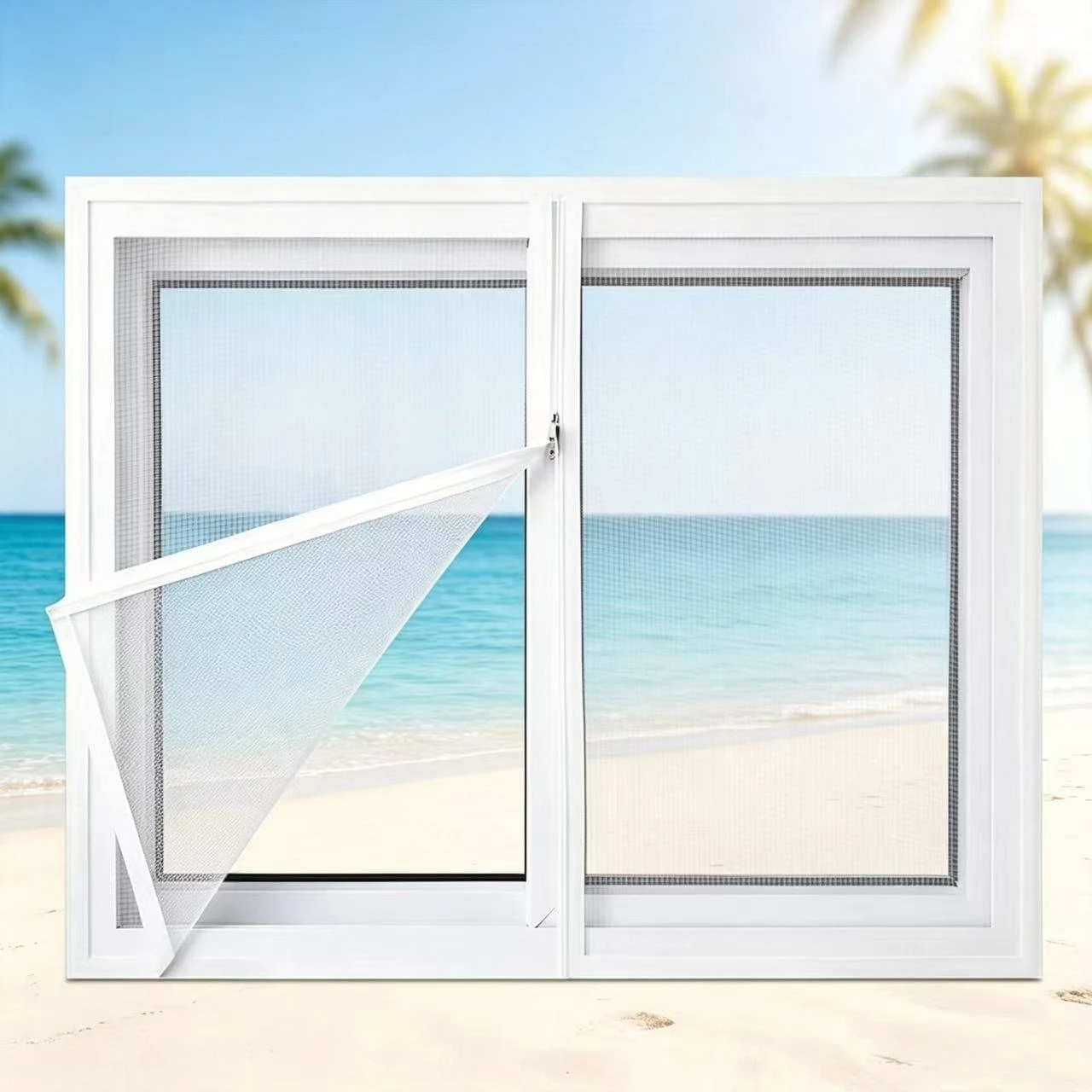 White Zipper Window Screen, Breathable Anti Mosquito Mesh Curtain, Easy Open Close Zipper Design for Household Window