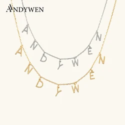 ANDYWEN 925 Sterling Silber Gold Plain Brief Initial Alphabet Personalisieren Name Anhänger Lange Kette Halskette Charme 201 Hochzeit