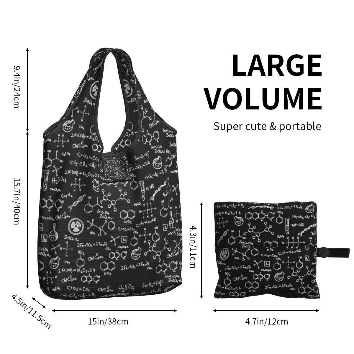 Reusable Science Chemistry Pattern Shopping Bag Women Tote Bag Portable Chemical Lab Tech Groceries Shopper Bags