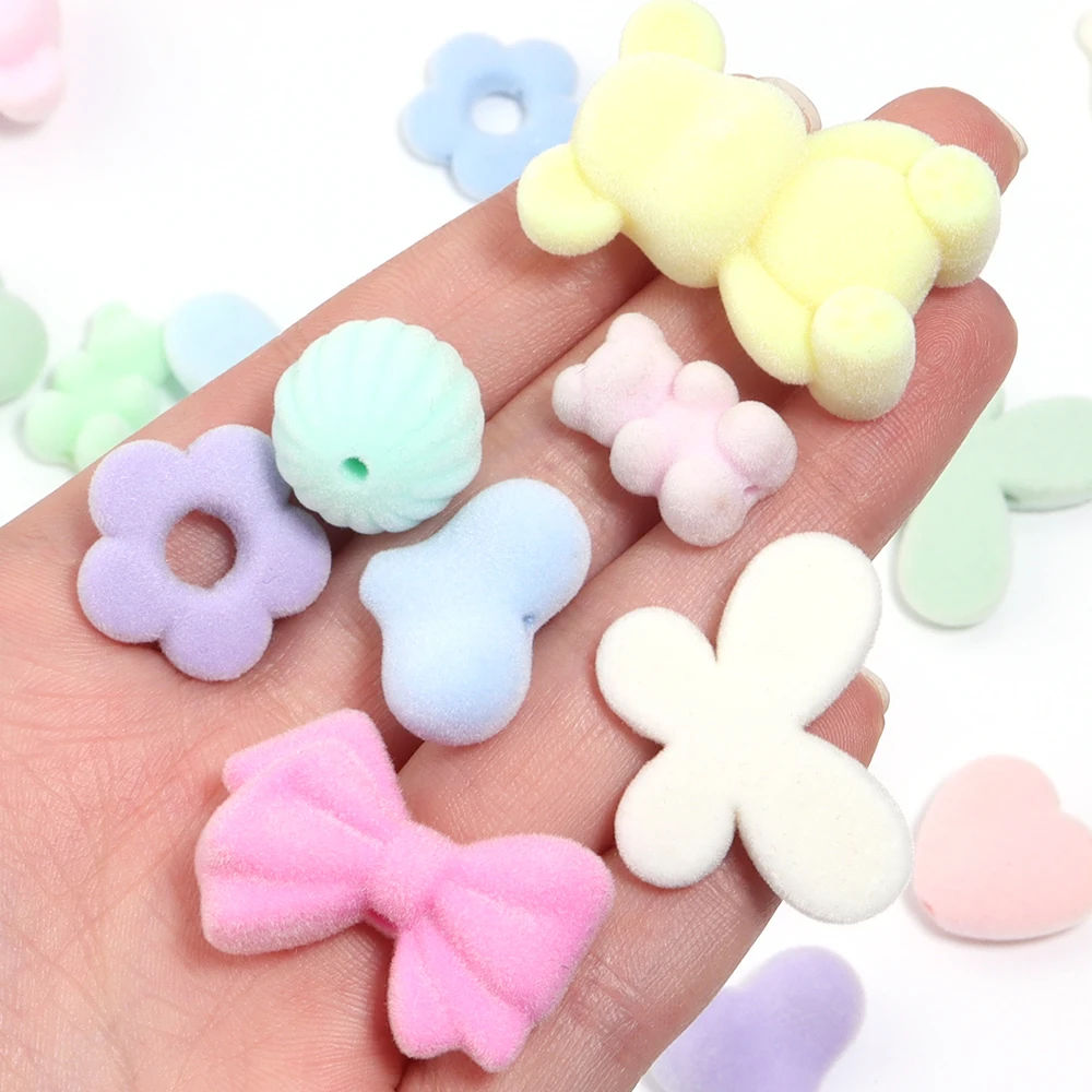 10Pcs Acrylic Flocked Beads Various Shapes Mixed Color Loose Bead for  Autumn Winter Jewelry Accessories DIY Bracelets Earrings