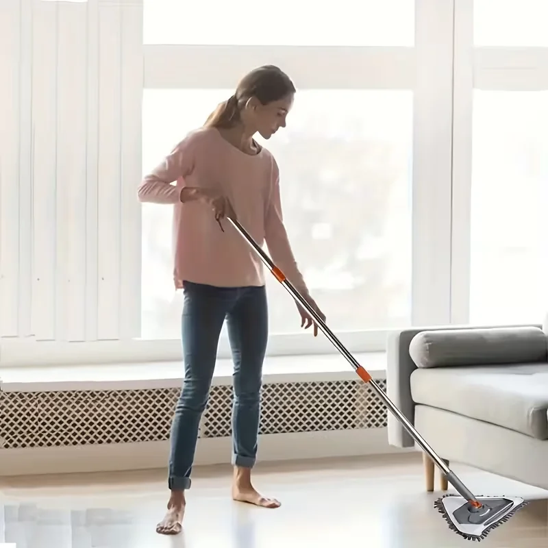 Triangular Mop with Adjustable Metal Handle,25-85 inches,360° Rotating Extension,for Wall, Ceiling, Window,Skirting Cleaning