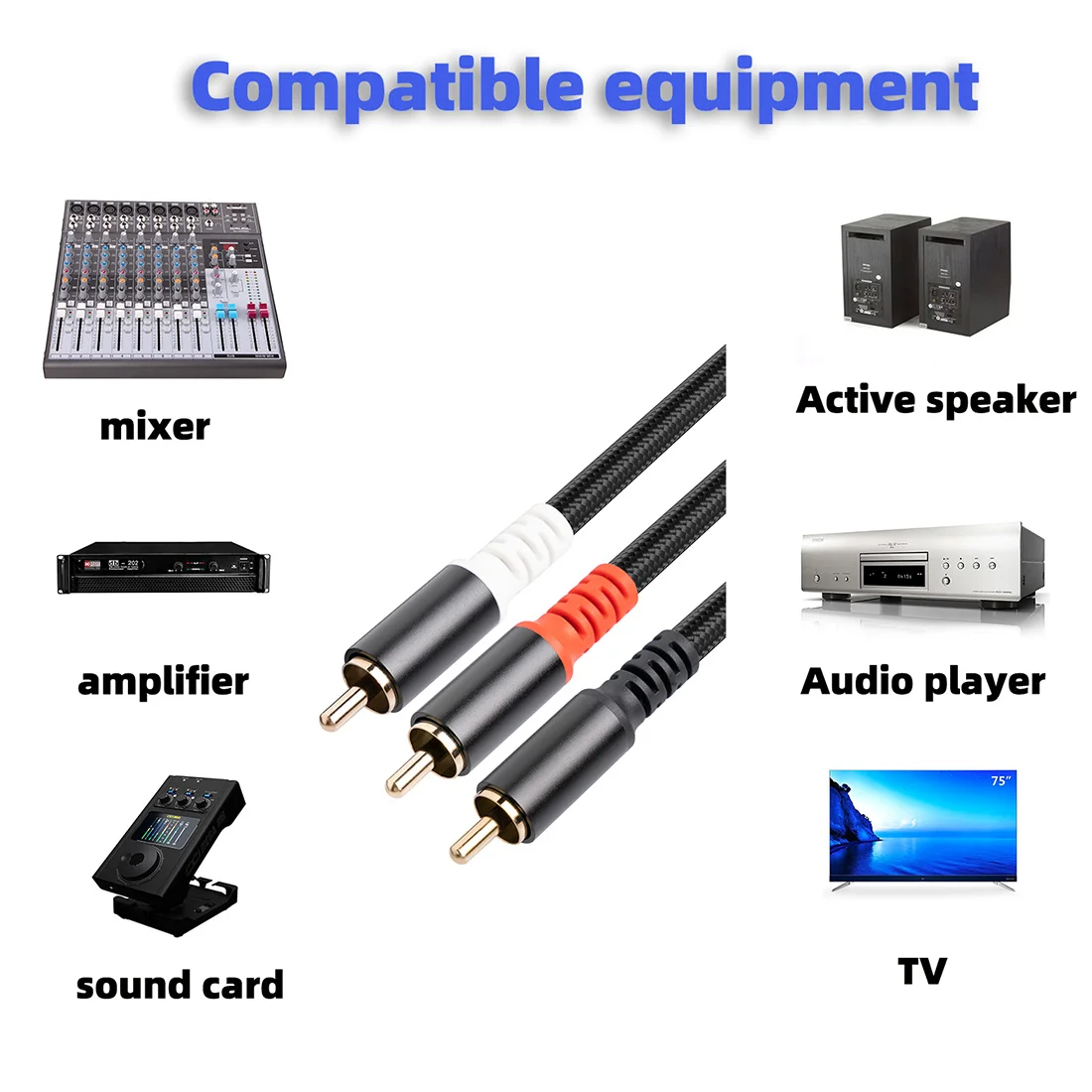 อะแดปเตอร์ RCA Y สายซับวูฟเฟอร์ Y สาย 1X RCA to 2X RAC Audio Cable 1 Rca to 2 Rca เครื่องขยายเสียงสายสัญญาณเสียง,1 เมตร