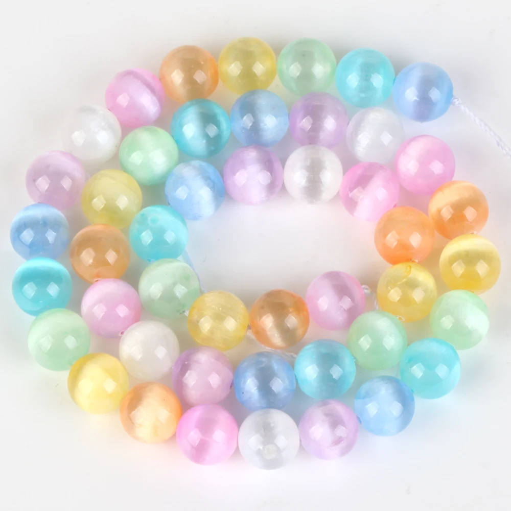 Natural Zircon Colorful Cat Eye Beads Loose Spacer Beads For Jewelry Making DIY Bracelet Handmade 4/6/8/10/12mm