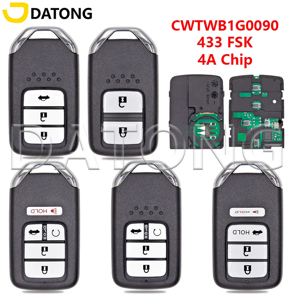 Datong World CWTWB1G0090 4A Chip 433MHz Car Remote Key For Honda Accord Inspire Fit HRV Venzel Jazz Envix Crider City Sport