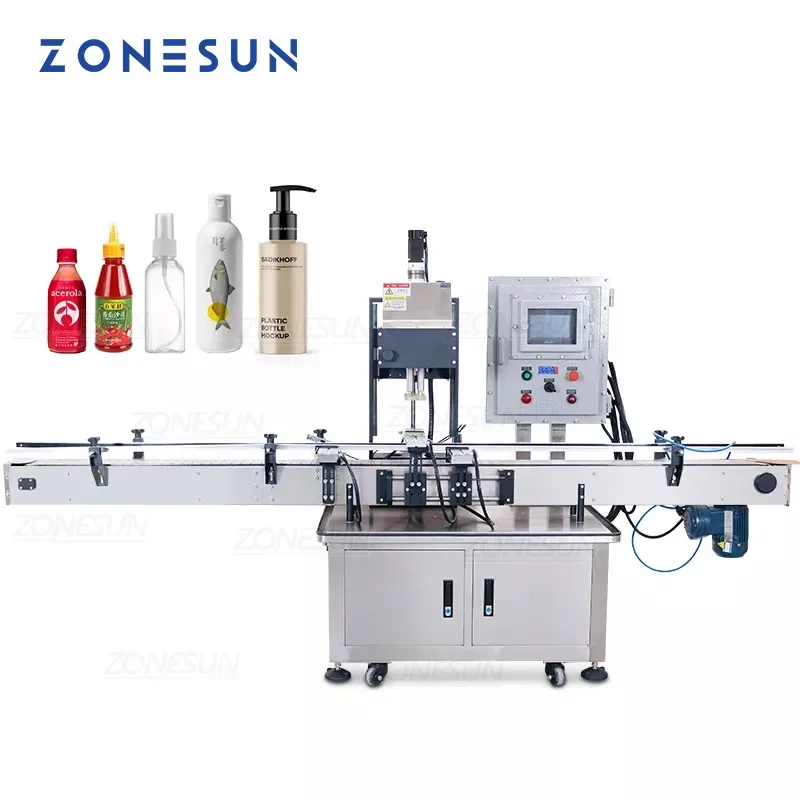 ZONESUN ZS-VTCM1 Contagocce pneumatico automatico con spruzzo Bottiglia di vetro in plastica Tappo con coperchio a vite a becco d'anatra Macchina imballatrice commerciale