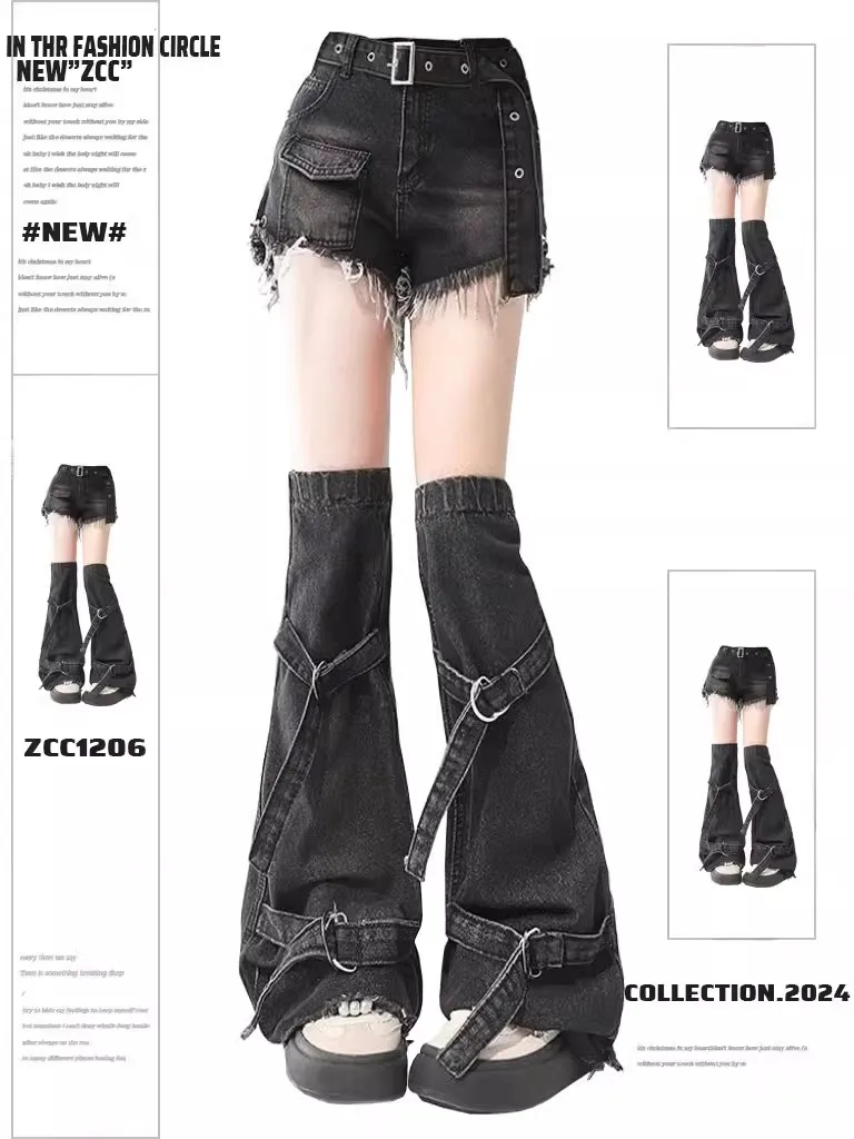 Shorts jeans gótico preto feminino, mini shorts jeans estilo coreano vintage com cobertura de perna, calças curtas Harajuku Y2k, roupas de verão