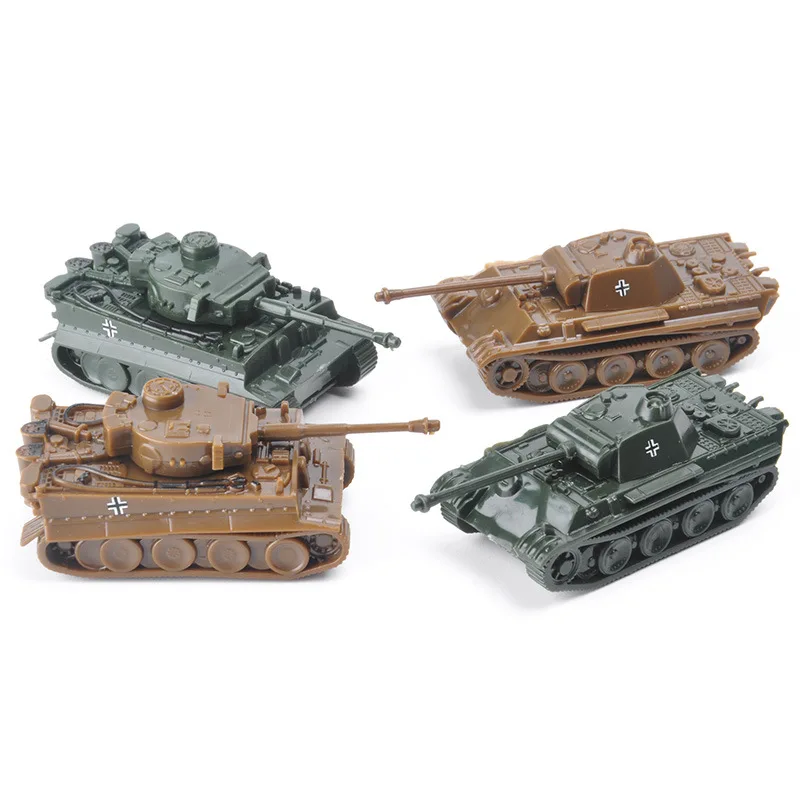 1:144 Steel ball Tank Model 4D Mini Sliding Toy Car Finished Model Mini Tank Scene Sand Table Toy Tiger Leopard 4-piece Set A32