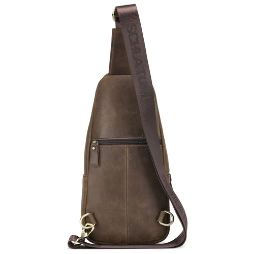 Imagen 2 del producto SCHLATUM 100% bolso de pecho de cuero genuino, diseño cruzado triangular informal, mochila de hombro de viaje, bolso multifuncional de cuero para hombres