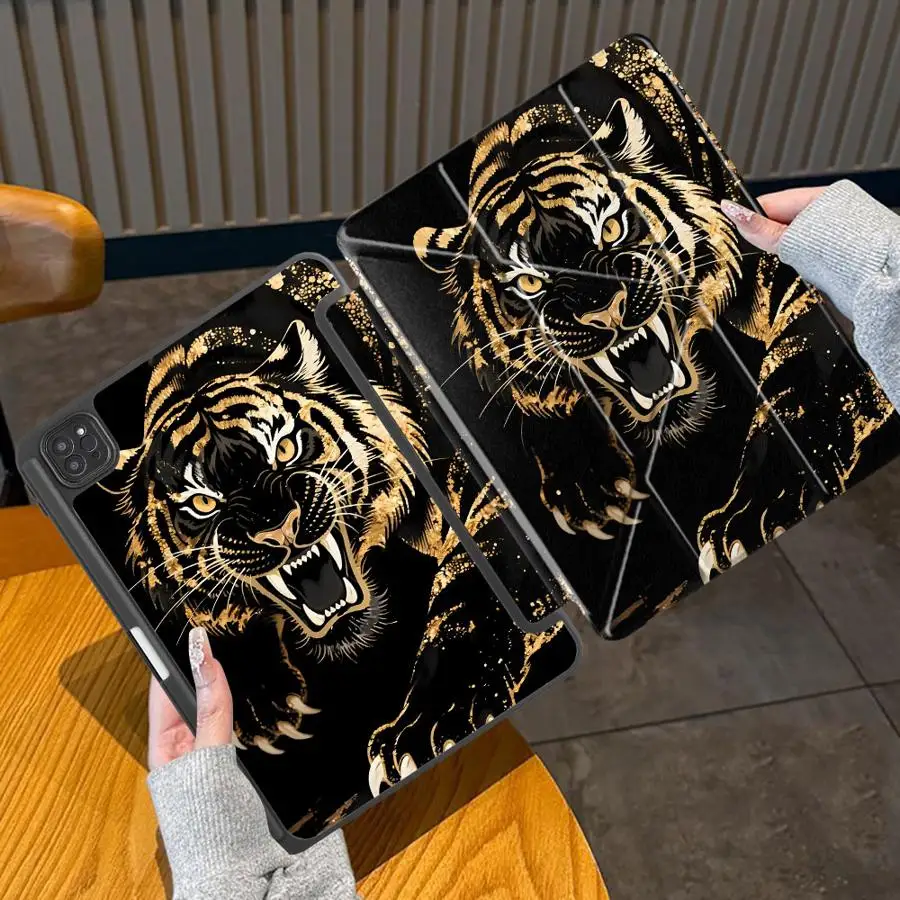 

Golden Tiger Holder Cover Tablet Case For iPad Pro 2025 Pro 11th 10th 9th 8th 7th 12.9inch Mini 6 7 Air 4 5 M3 M2 M4 11inch
