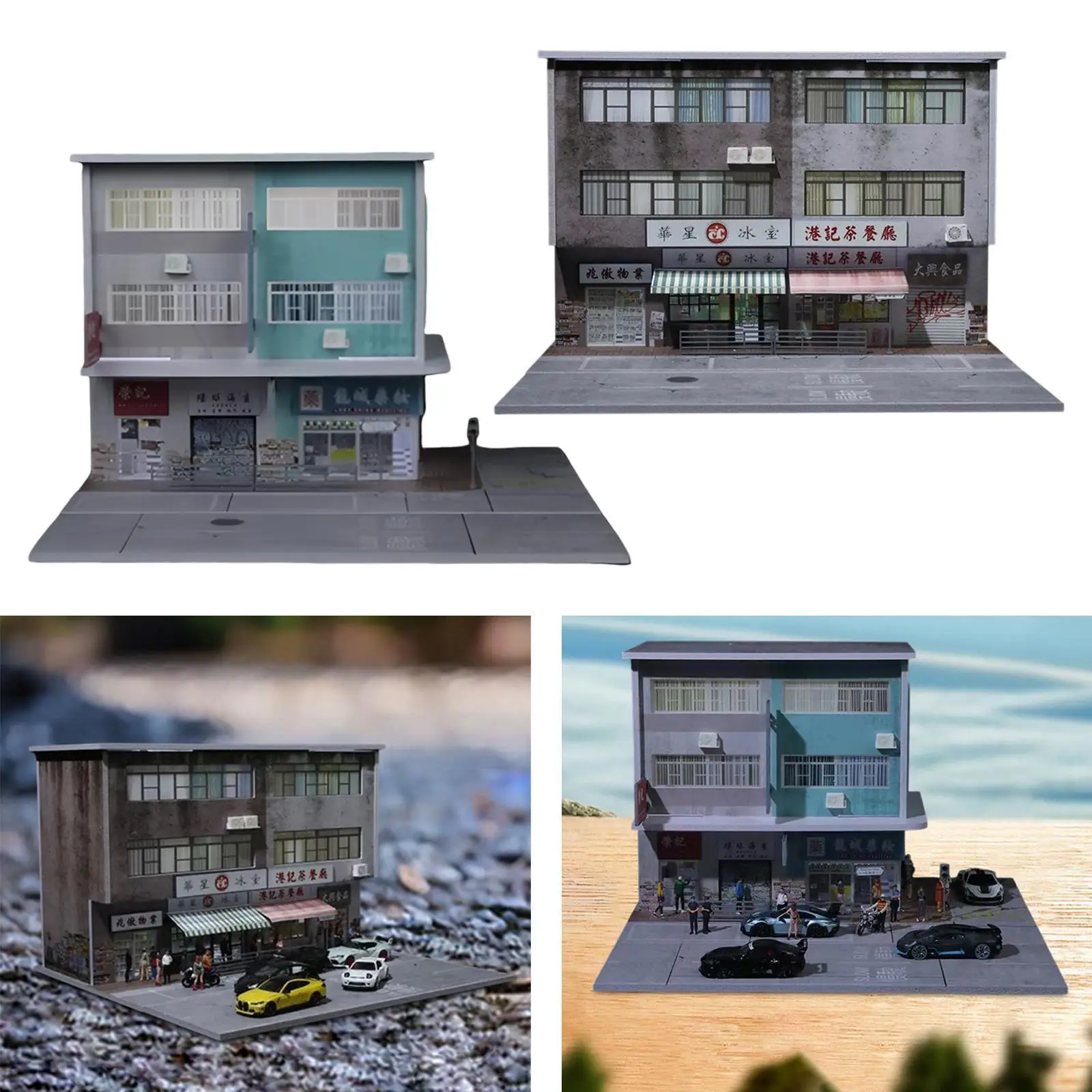 장식 사진 촬영 컬렉션을 위한 조명이 있는 1/64 스케일 디오라마 건물