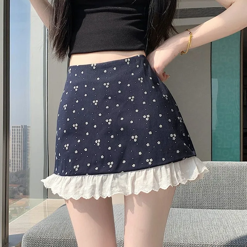 Lace Fungus Edge Floral Polka Dot Skirt Women's 2026 Spring and Summer New Sweet Age-reducing A-word Skirt