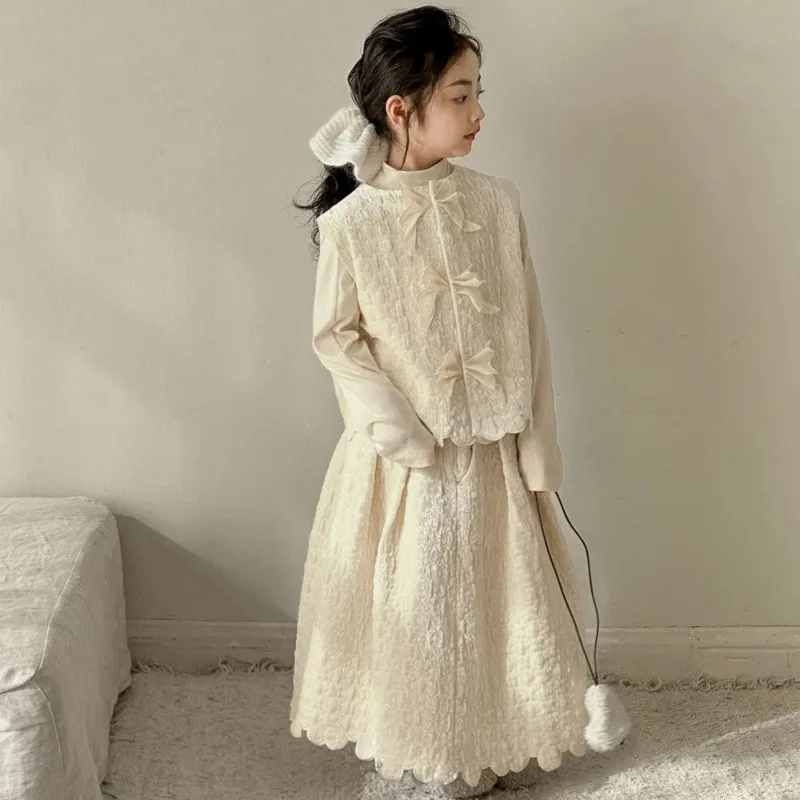 

Girls Princess Set New Children's New Chinese Style Long Sleeve Bottom Vest Advanced Sense Xiaoxiangfeng Skirt Three-piece Set