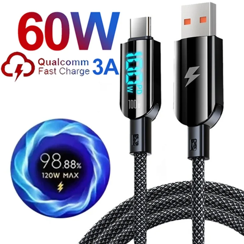 60W Type C Cable for IPhone 15 Pro Max Digital Dispaly Cables Fast Charging Data Cord for Iphone 15 Plus Xiaomi Samsung Huawei