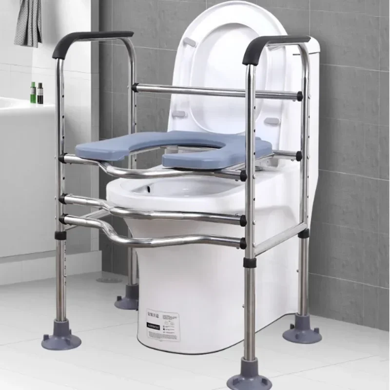 

Commercial Mobile Commode Chair Elderly Bathroom No Punching Toilet Height Increaser Heightening Anti-slip Handrail Support