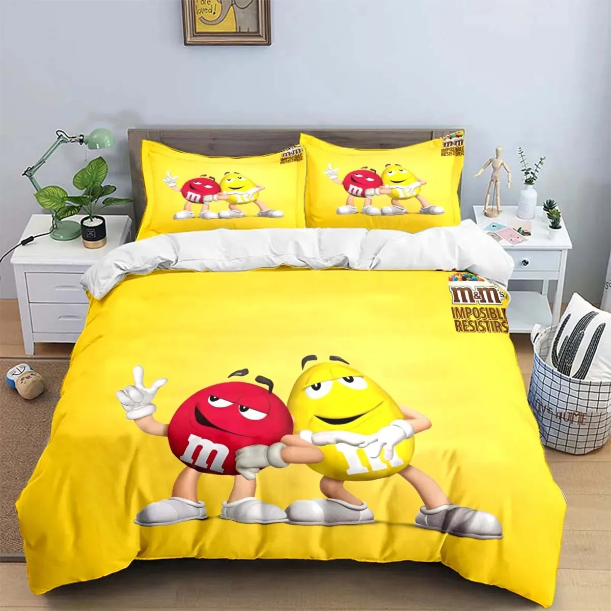 M&M Duvet Cover Pillowcase Chocolate Logo Bedding Set Adult Boy Girl Bedroom Decoration Children Single Double Large Size