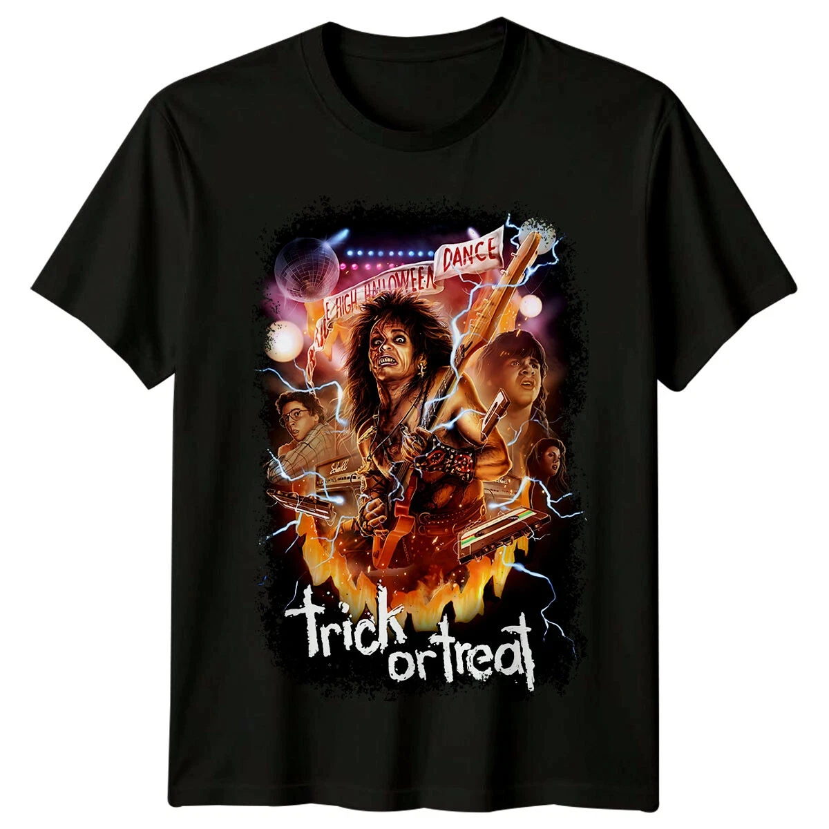 Trick or Treat T-Shirt Men Summer 80s Heavy Metal Horror Movie Halloween Graphic Short Sleeve Streetwear Fan Tee