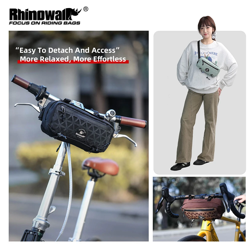 

Rhinowalk Bike Handlebar Bag 1.9L Portable Bike Front Basket Bag Urban Cycling Storage Bag Waist Pack Bicycle Accessories