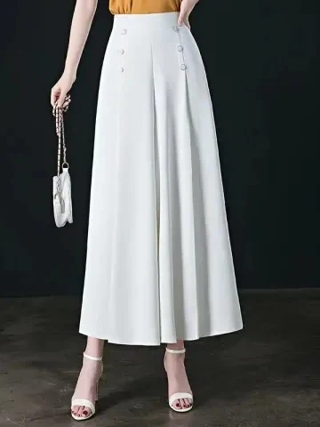 Cintura alta drapeado sensação calças de perna larga saia calças cintura elástica das mulheres verão nova versão coreana sle solto ajuste calças mãe