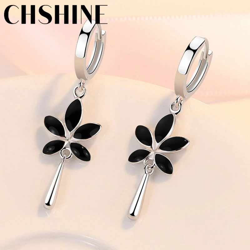 CHSHINE 925 Sterling Silver Maple Leaves Water Drop Earrings for Women's Wedding Banquet Charm Gift Jewelry