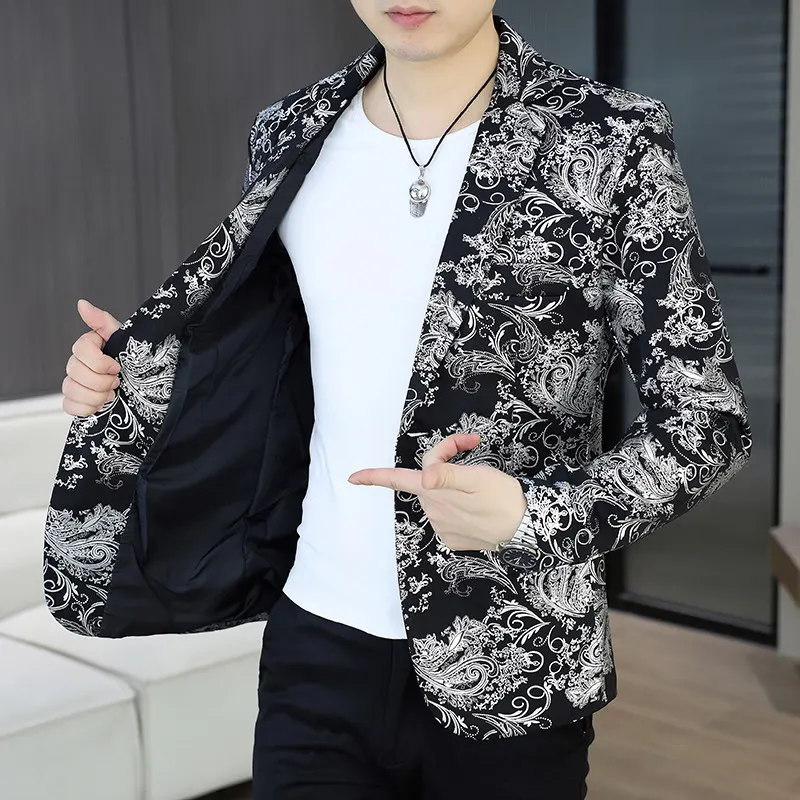 

Men's Slim Fit Gold Emed Suit Jaet Faionable Korean Sle Casual Spring Autumn Best Man's Coat Haome Outerwear