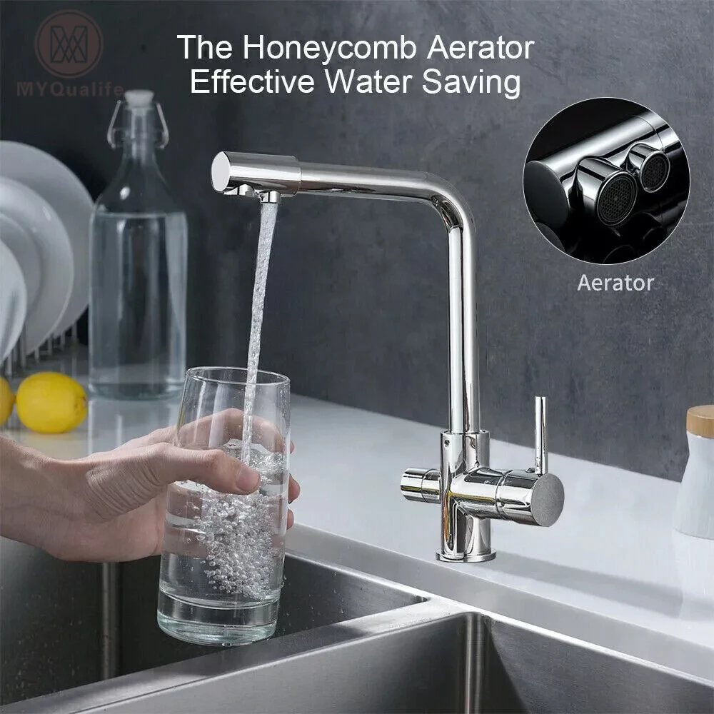 Chrome Brass Pure Water Kitchen Faucet Dual Handle Hot and Cold Drinking Water 3-way Filter Kitchen Purified Mixer Taps