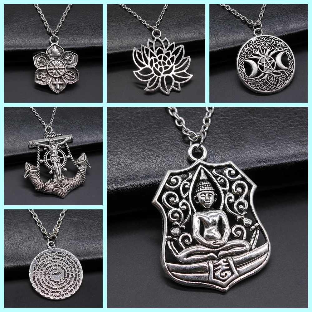 Religion Jewelry Buddhism Buddha Pendant Necklace Om Yoga Symbol Pendant Necklace Lotus Tree Necklace Gift