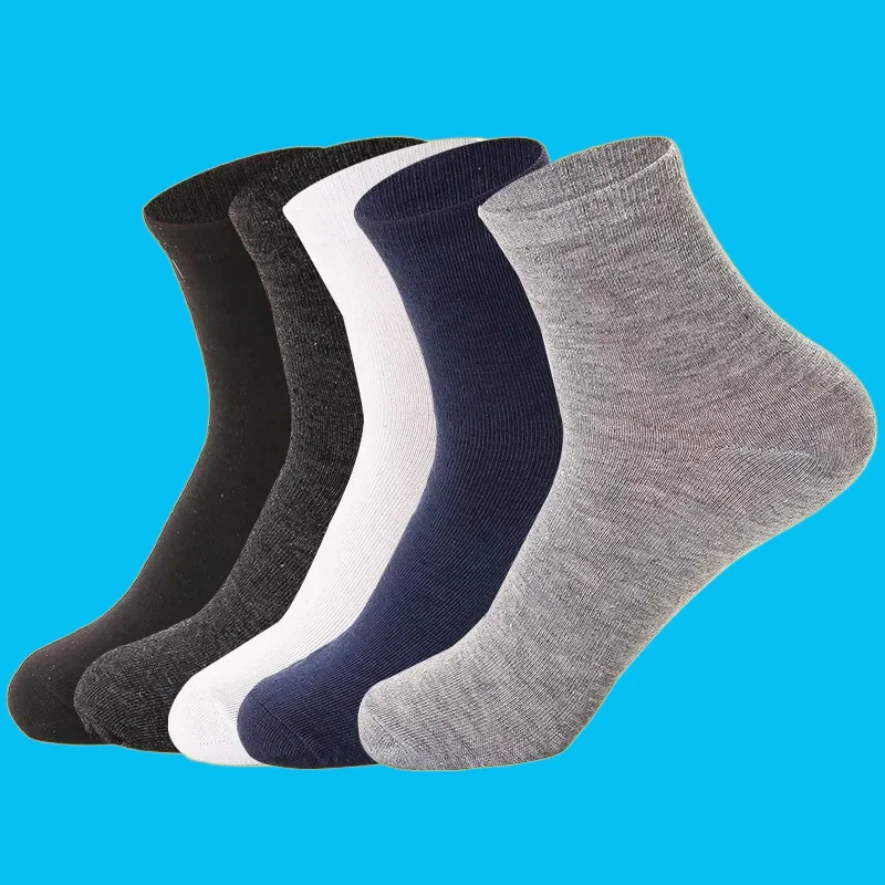 5/10 Pairs High Quality Deodorant Sweat-Absorbent Men\'s Mid Tube Socks Fashion Solid Thin Cotton Socks Spring Autumn Men\'s Socks