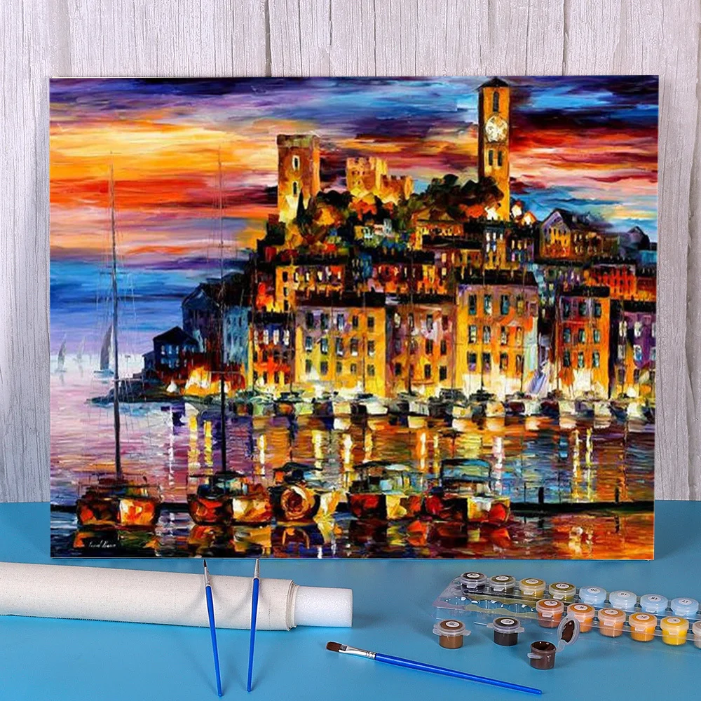 Cannes France Painting By Numbers Kit Oil Paints 50*70 Oil Painting Wall Decoration  Adults Wholesale Handicraft  Drawing