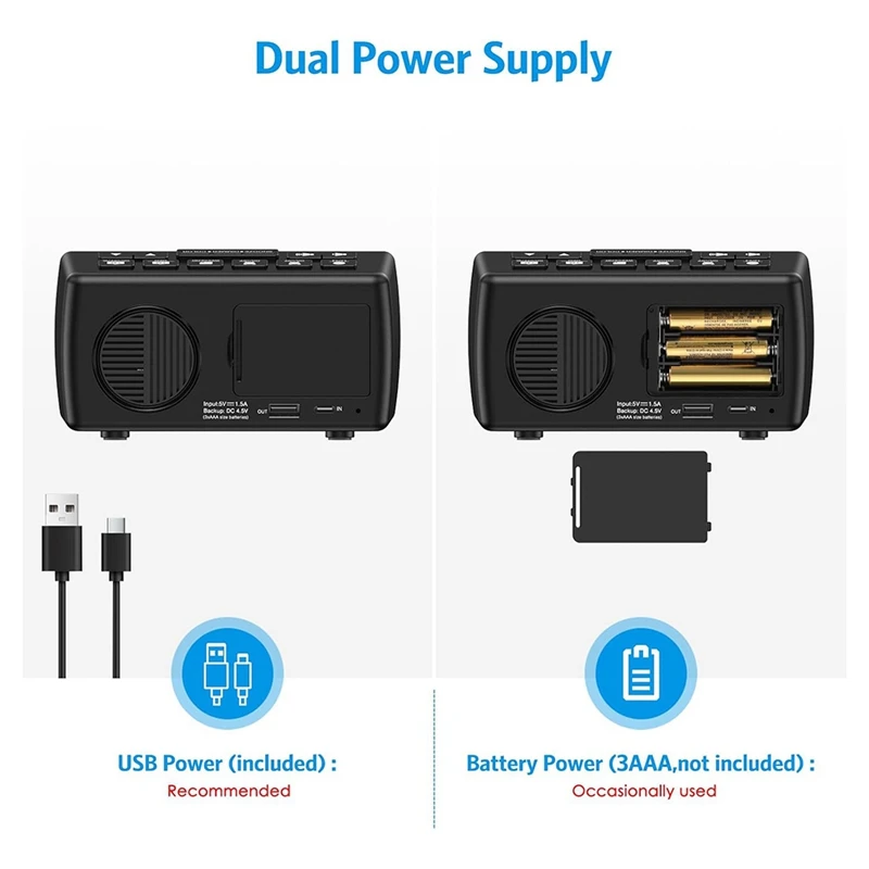 FM-радио часы для спальни, цифровые FM-радио часы с диммером яркости, USB-порт, 7 цветов шрифта, белый повтор