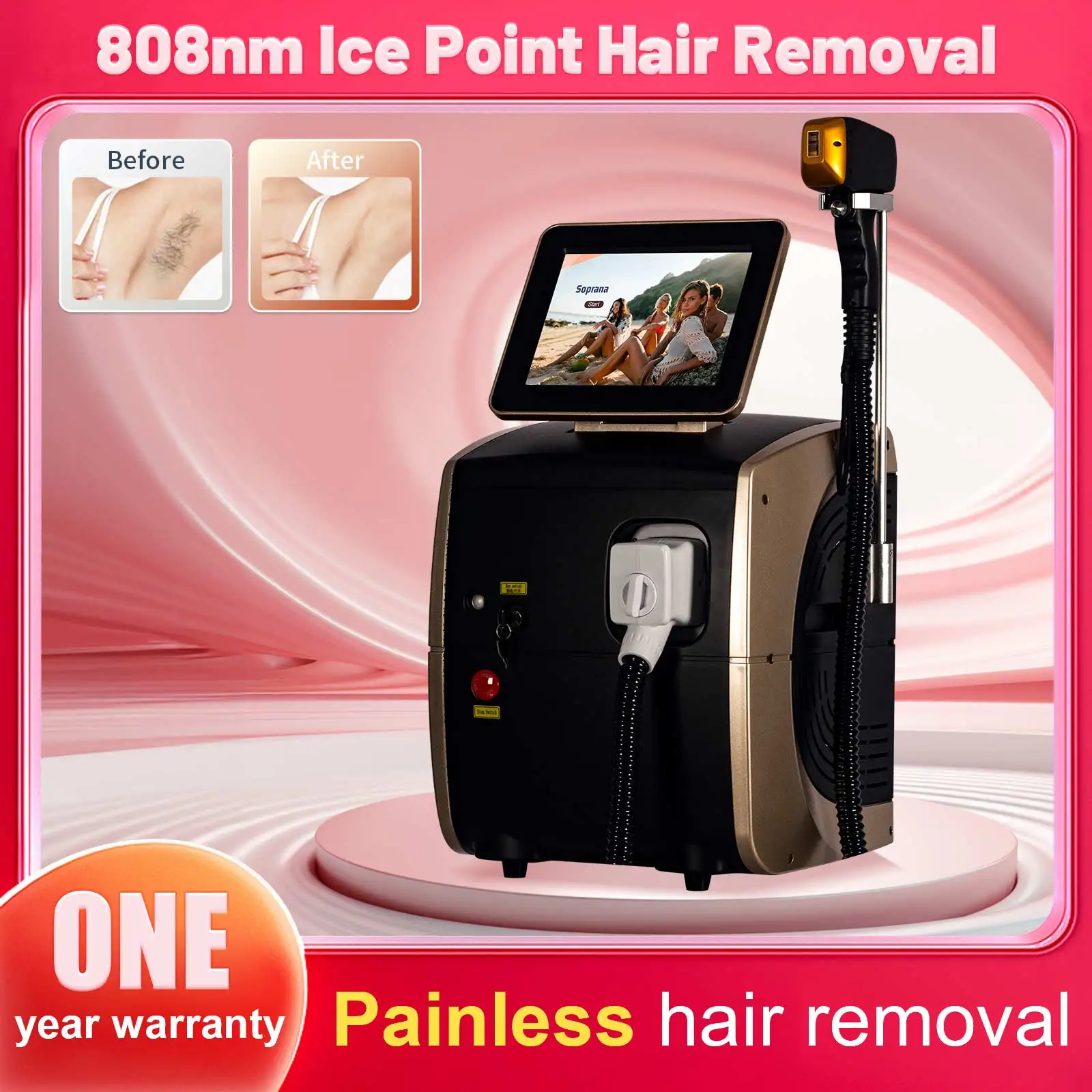 Portable High Power Ice Cooling Triple Laser 755 808 1064 Hair Removal Device Painless Diode Laser Hair Removal Machine