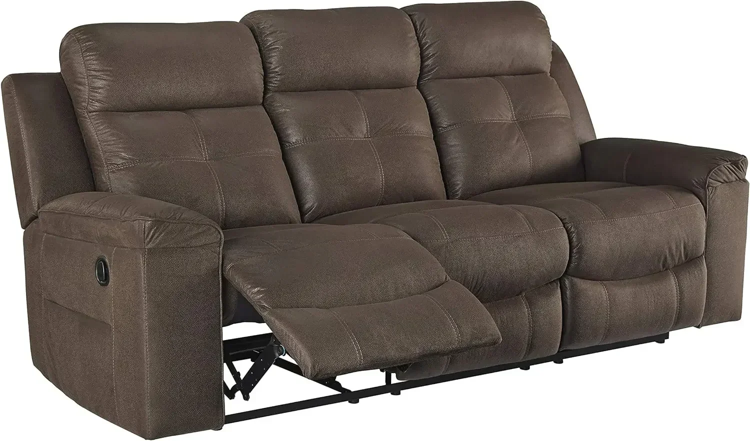 Modern Faux Leather Manual Pull Tab Double Reclining Sofa, Dark Brown