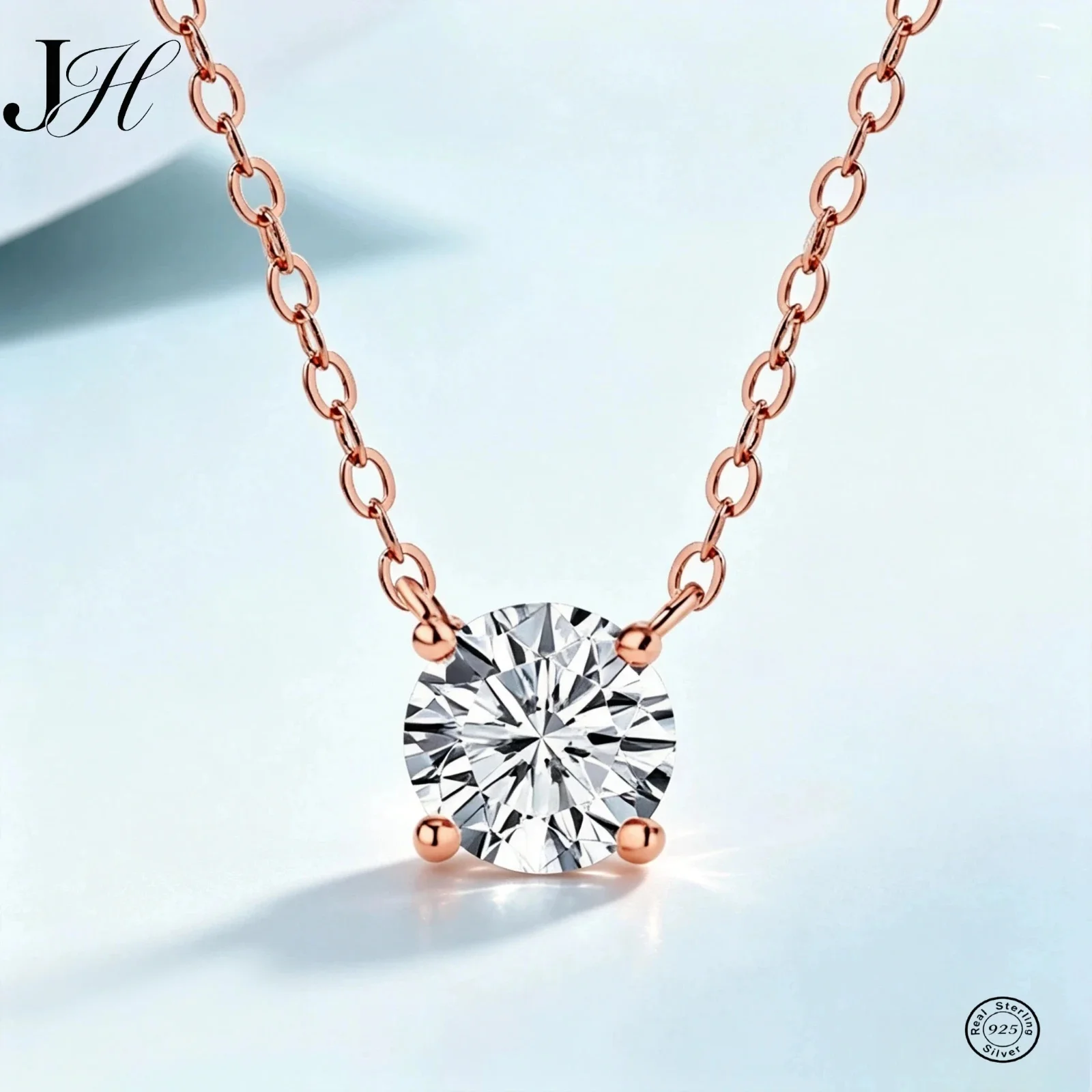 JOIAS HOME 1-5CT Rose Gold Color Moissanite Necklace Women D Color Sparkling Classic Diamon Pendant Sterling Silver 925 100%