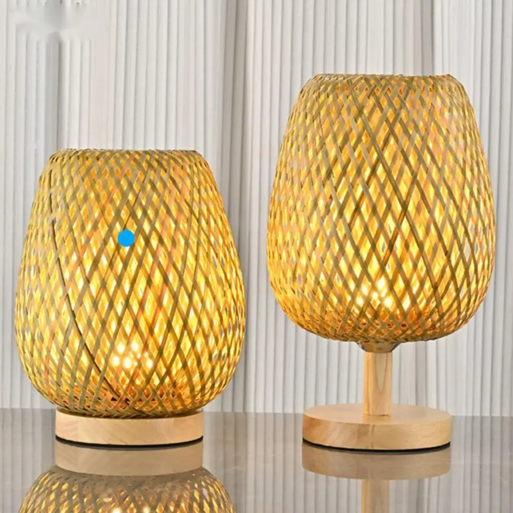 Small Bamboo-Woven Lamp Handmade Craft Table Lamp for Bedroom & Study Bamboo-Style Design Warm Decor Piece Desktop Ornament